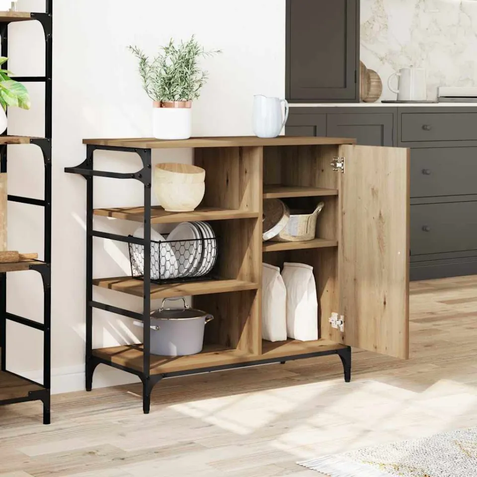 vidaXL Keuken Trolley Artisan Eiken 87.5 x 39 x 84.5 cm Bewerkt hout, foto 4