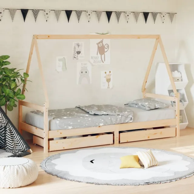 vidaXL Kinderbedframe met lades 90x190 cm massief grenenhout bruin, foto 2