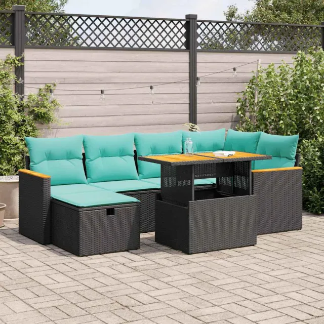 vidaXL 7-delige Loungeset met kussens poly rattan acacia bruin, foto 2
