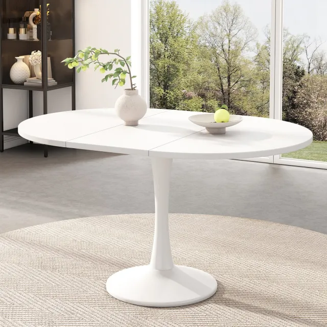 DESMIU Ovale Uitschuifbare Eettafel - Ruimtebesparend Voor Kleine Woonkamers En Familiebijeenkomsten - Wit MDF - 100 Tot 140 X 100 X 75 Cm