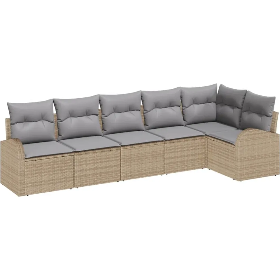 vidaXL Tuin Sofa Set met kussen 6 pcs Beige Poly riet