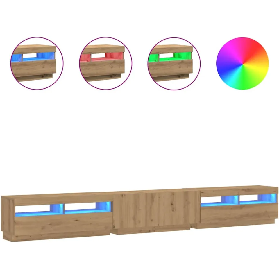 vidaXL Tv-meubel met LED 300x35x40 cm bewerkt hout artisanaal eiken, foto 3