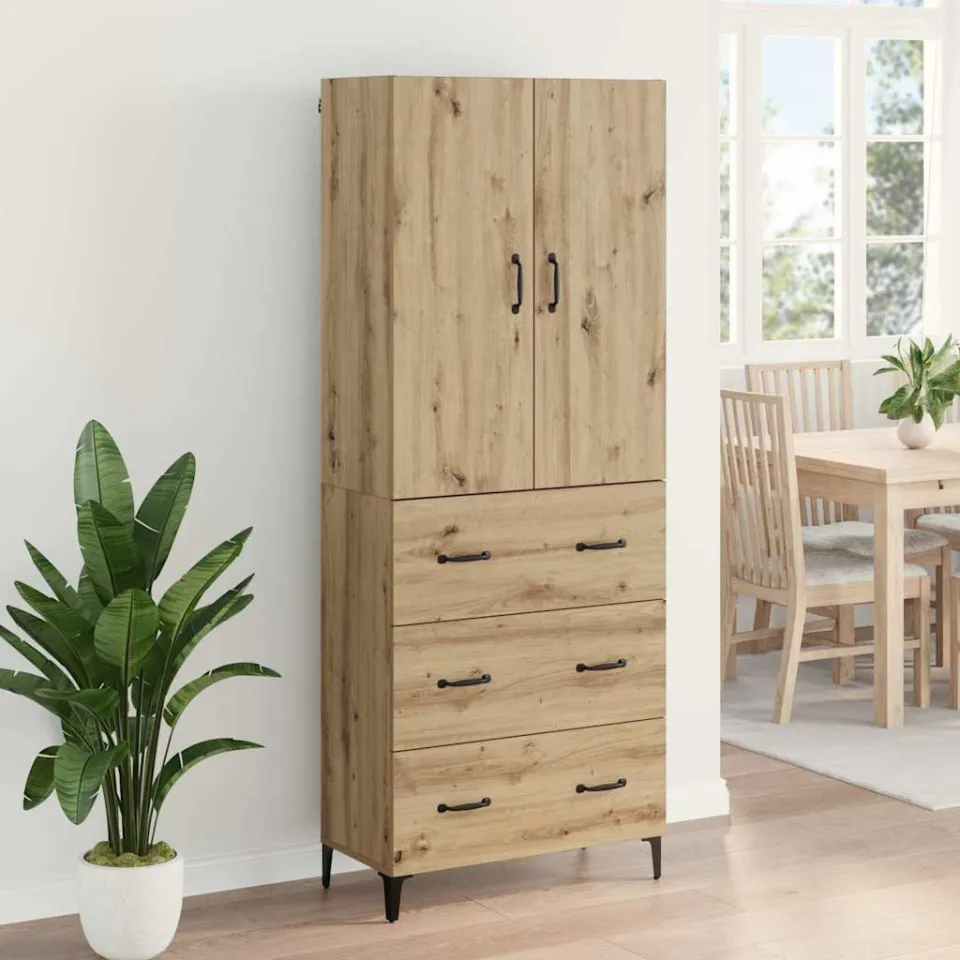 vidaXL Highboard Artisan Eiken 69,5 x 34 x 180 cm Bewerkt hout, foto 3
