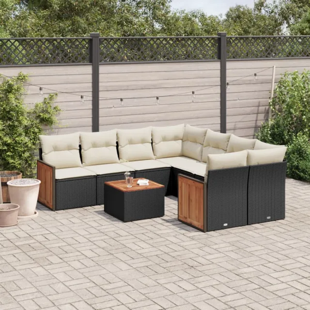 vidaXL 9-delige Loungeset met kussens poly rattan zwart, foto 2