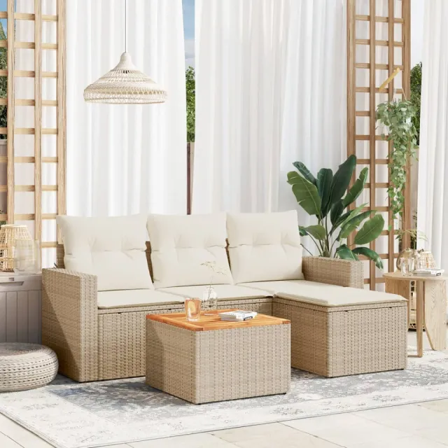 vidaXL 5-delige Loungeset met kussens poly rattan beige, foto 2
