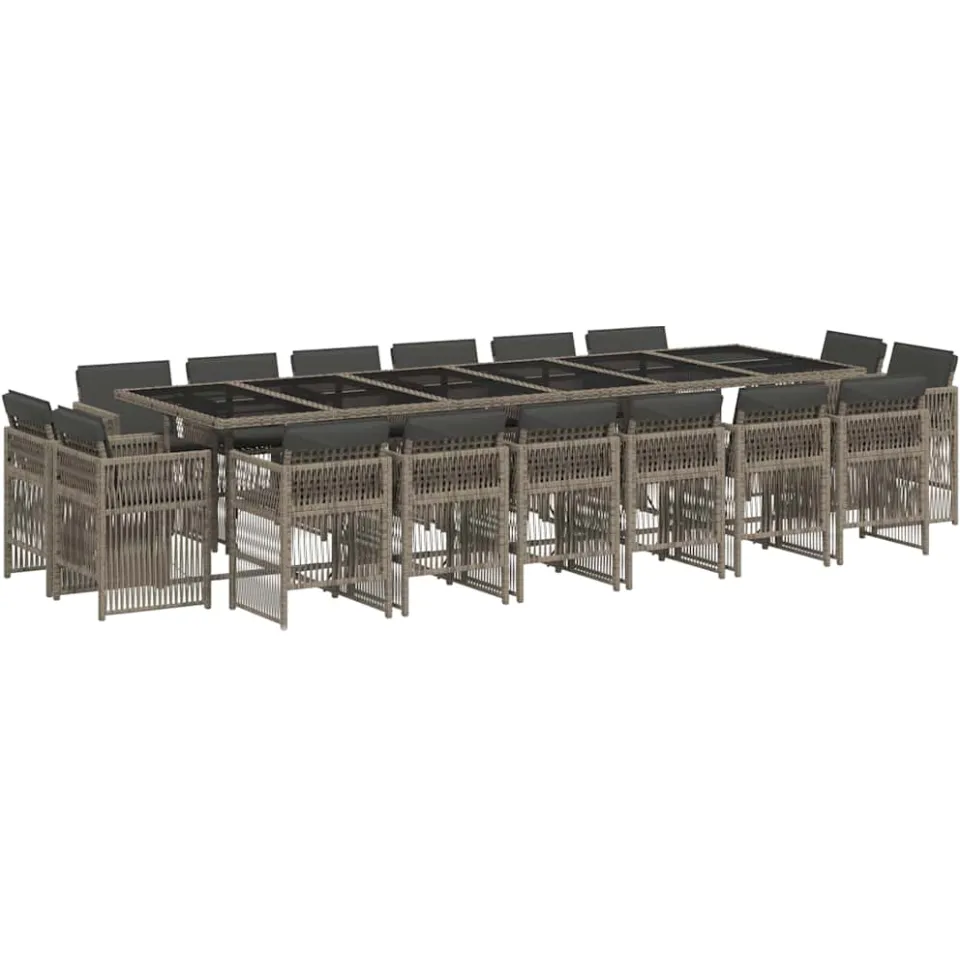 vidaXL 17-delige Tuinset met kussens poly rattan grijs