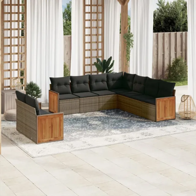 vidaXL 9-delige Loungeset met kussens poly rattan grijs, foto 2