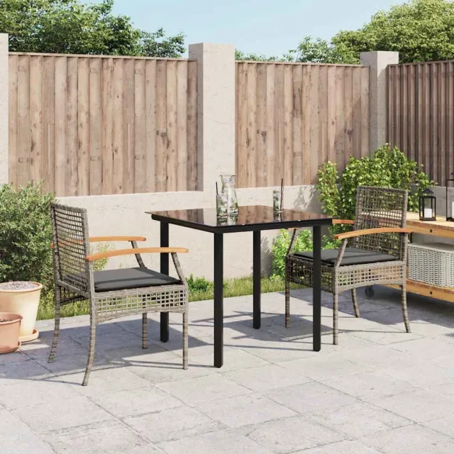 vidaXL 3-delige Tuinset met kussens poly rattan grijs, foto 2