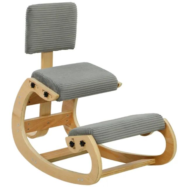 REDOM Bureaustoel - Ergonomische kniestol met rugleuning - Schommelend frame - Brede knie- en rugsteun - Ribstof - Donkergrijs - Kantoor en meditatie - 86 x 54 cm Donker Grijs