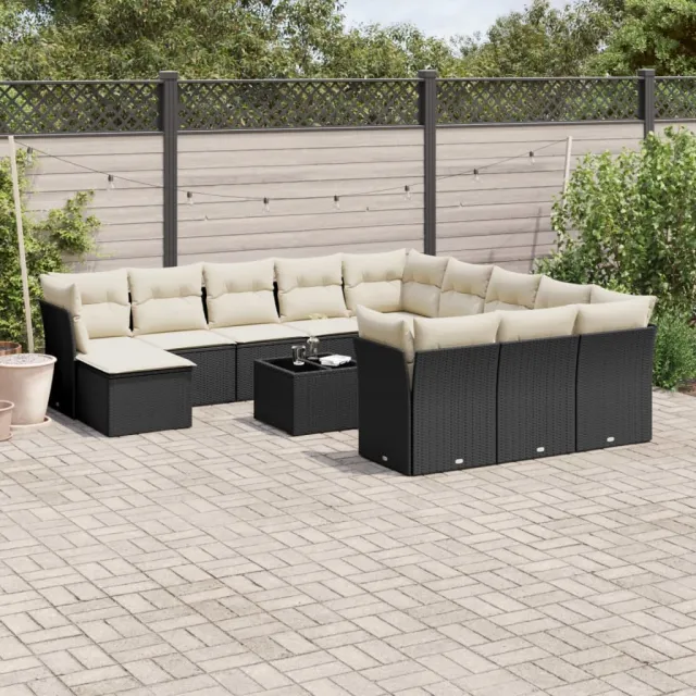 vidaXL 13-delige Loungeset met kussens poly rattan zwart, foto 2