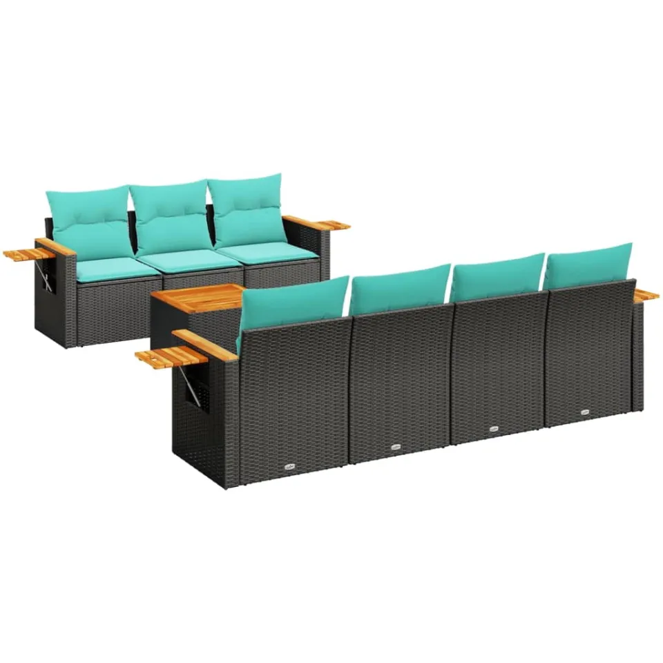 vidaXL 8-delige Loungeset met kussens poly rattan zwart, foto 3