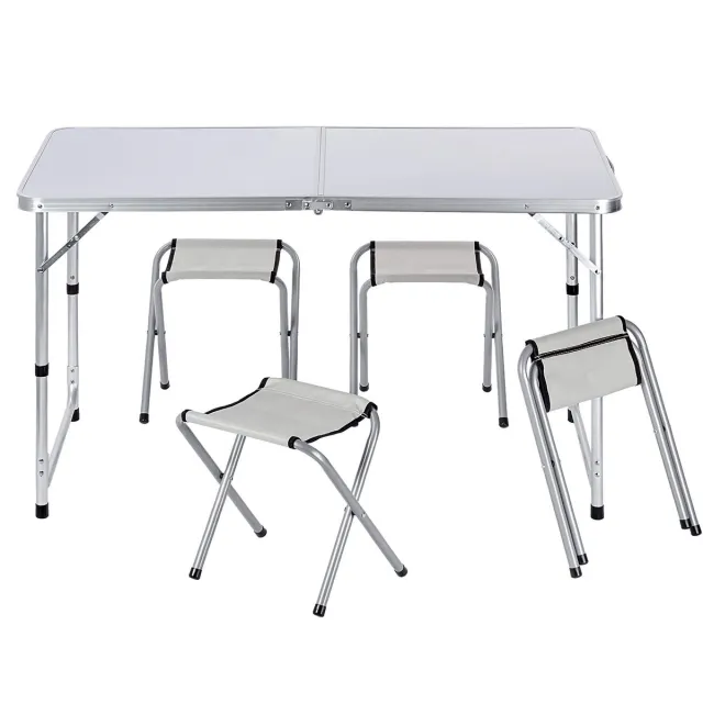 KADAX Campingmeubelset: klaptafel met 4 in hoogte verstelbare stoelen, multifunctioneel (zilver en wit) Blauw