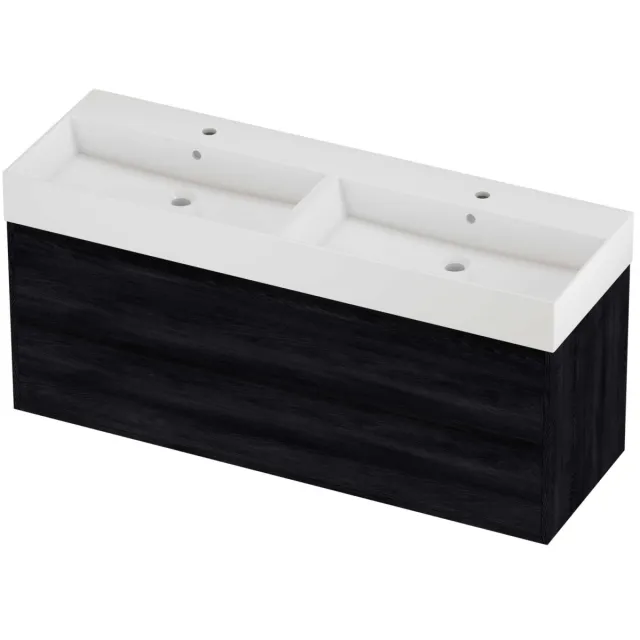 Proline Zara Badmeubelset Porselein Loft Greeploos 140x46x65 cm Glans Wit Black Oak Eiken