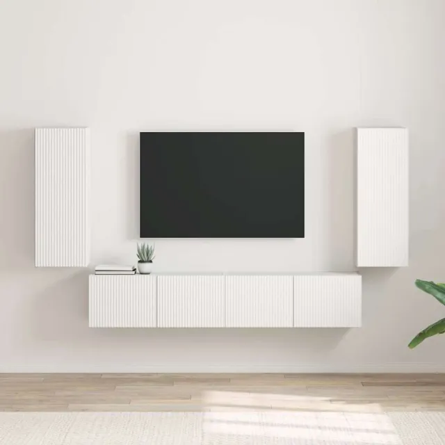 vidaXL TV Wandkast 2 st Wit Bewerkt hout