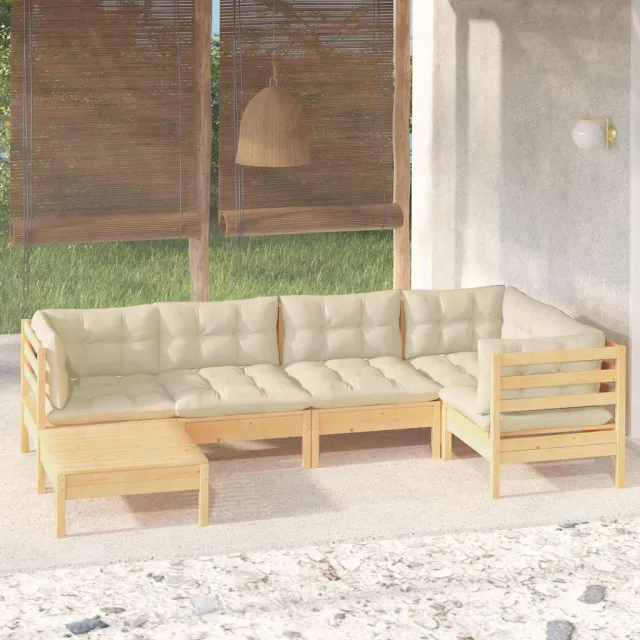 vidaXL 6-delige Loungeset met crèmekleurige kussens massief grenenhout, foto 2