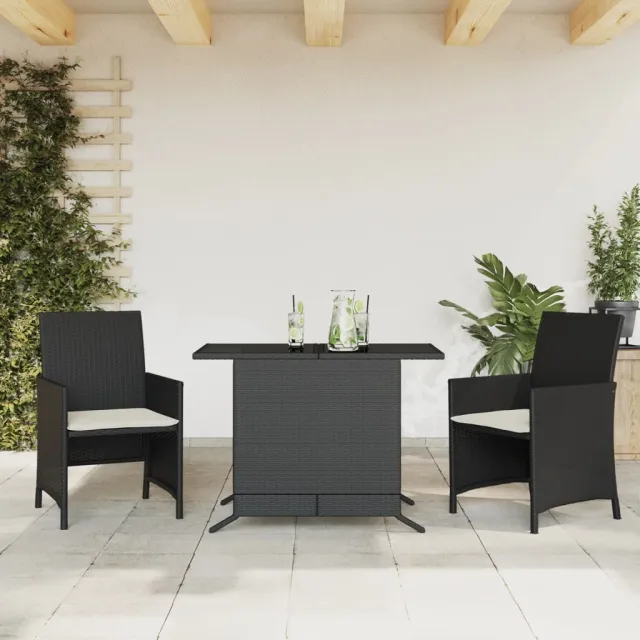 vidaXL 3-delige Bistroset met kussens poly rattan zwart, foto 2