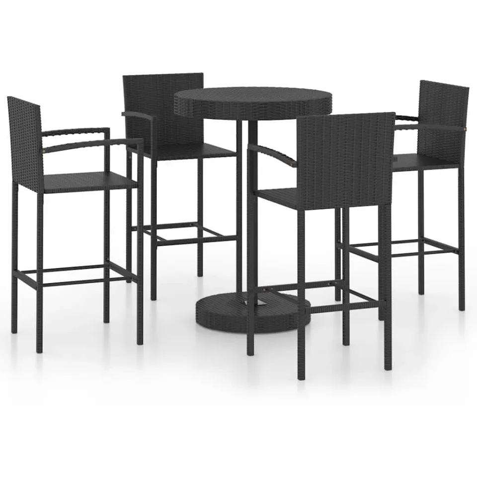 vidaXL 5-delige Tuinbarset poly rattan zwart, foto 4