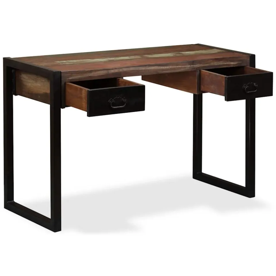 vidaXL Bureau met 2 lades 120x50x76 cm massief gerecycled hout meerkleurig, foto 3