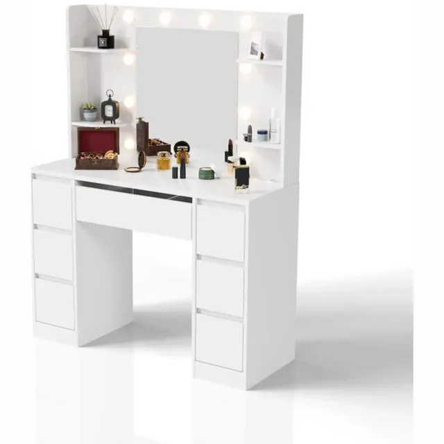 Juskys Kaptafel / Schminktafel Malia - Incl. Spiegel en LED - Wit