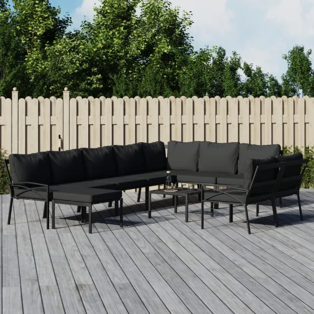 vidaXL 11-delige Loungeset met kussens staal grijs, foto 2