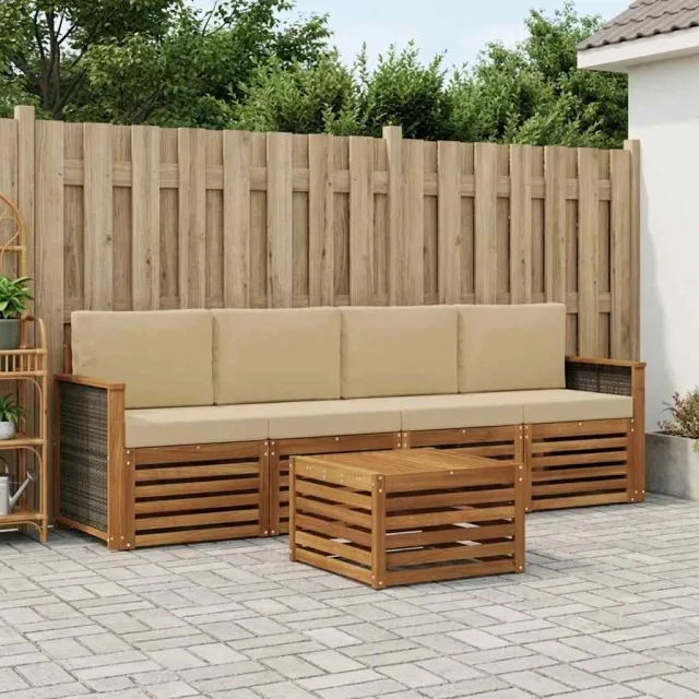 vidaXL Buiten bankenset 5 st 4-zits Natuurlijk en Beige