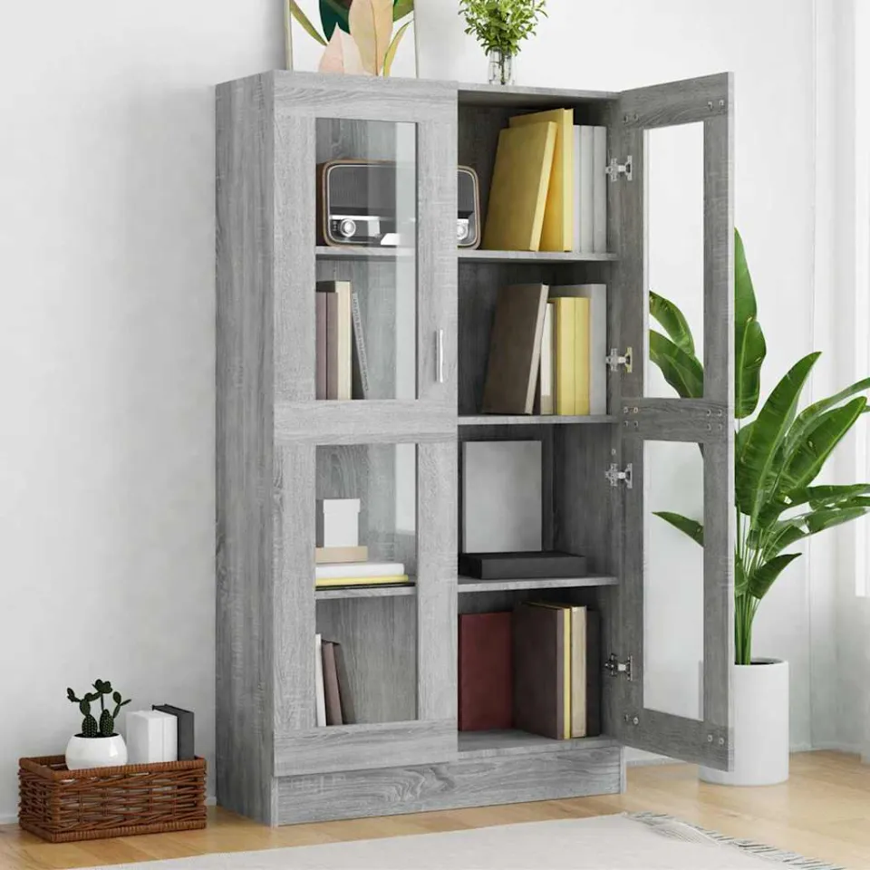 vidaXL Vitrinekast 82,5x30,5x150 cm bewerkt hout grijs sonoma eiken, foto 4