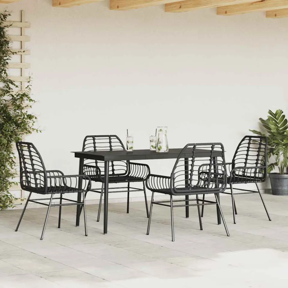 vidaXL 5-delige Tuinset poly rattan glas zwart, foto 3