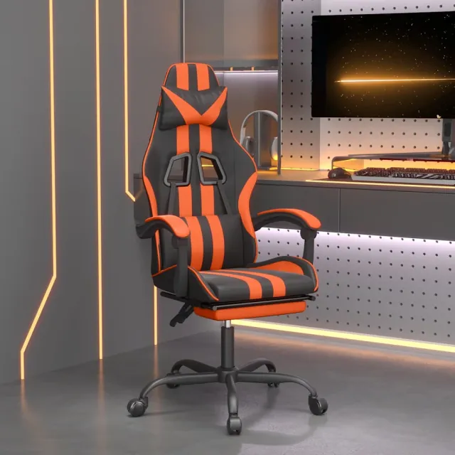vidaXL Gamestoel met voetensteun kunstleer zwart en oranje, foto 2