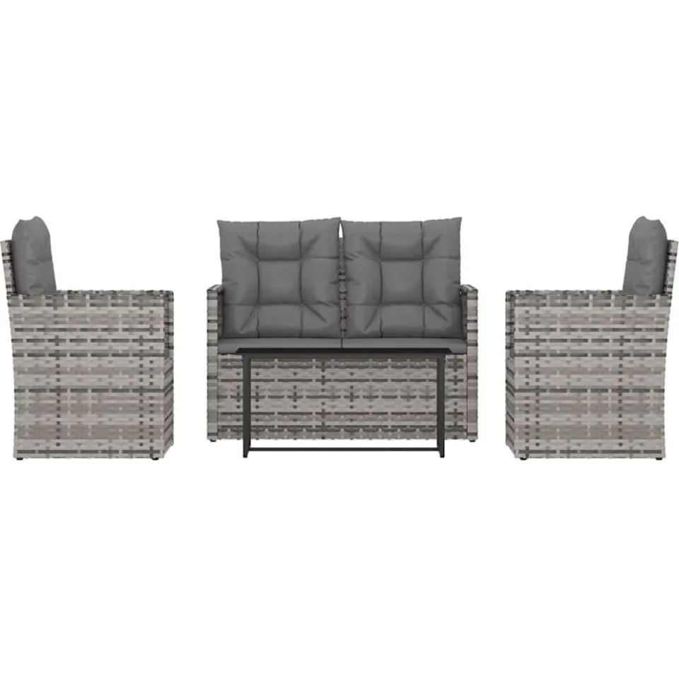 vidaXL 4-delige Loungeset met kussens poly rattan grijs, foto 3