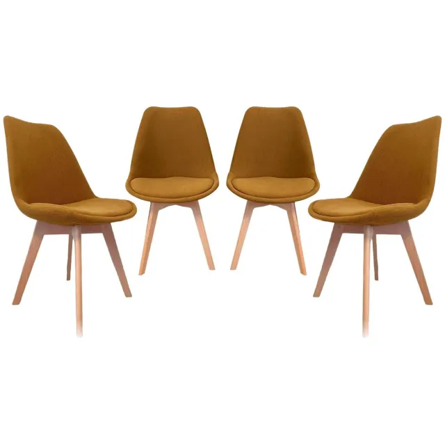 sweeek Set van 4 corduroy scandinavische stoelen, poten van beukenhout - nils oker