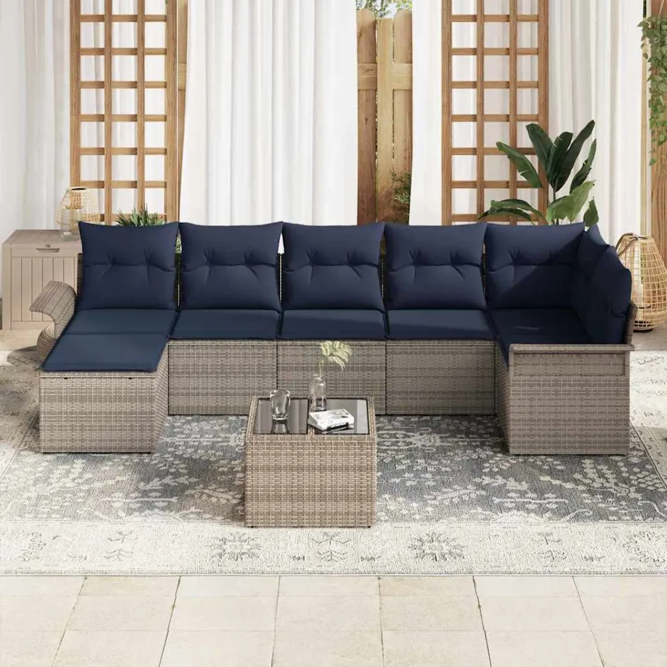vidaXL Tuin Sofa Set 8 st Grijs poly rattan, foto 3