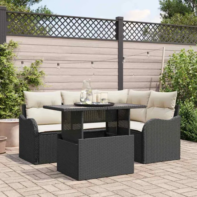 vidaXL Buiten eetset 5 st Zwart Poly riet, foto 2