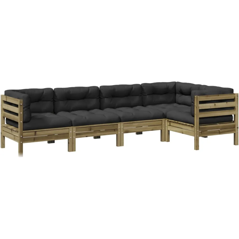 vidaXL 5-delige Loungeset met kussens geïmpregneerd grenenhout Bruin