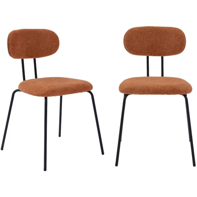 sweeek 2 stoelen gebogen hout walnootkleur en waterafstotende stof, poten mat zwart metaal - l 45 x b 55 x h 80cm - erin Terracotta