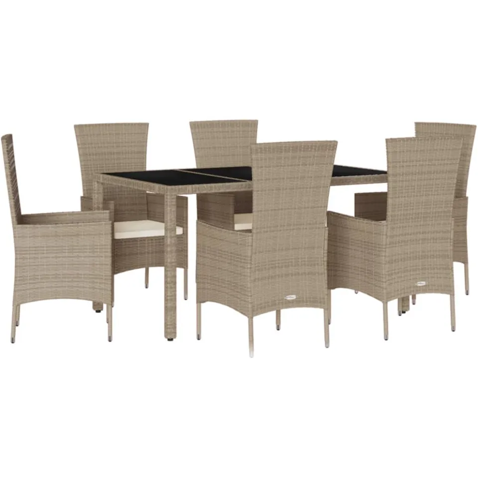 vidaXL 7-delige Tuinset met kussens poly rattan beige