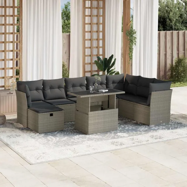 vidaXL 9-delige Loungeset met kussens poly rattan lichtgrijs grijs, foto 2