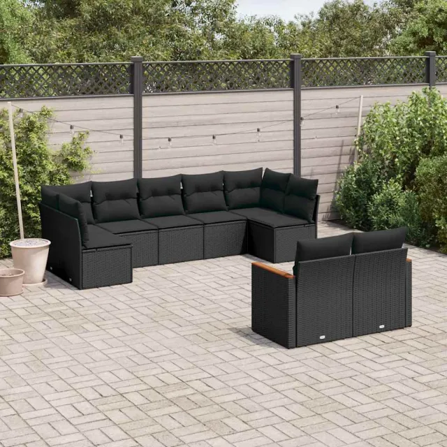 vidaXL 9-delige Loungeset met kussens poly rattan zwart, foto 2