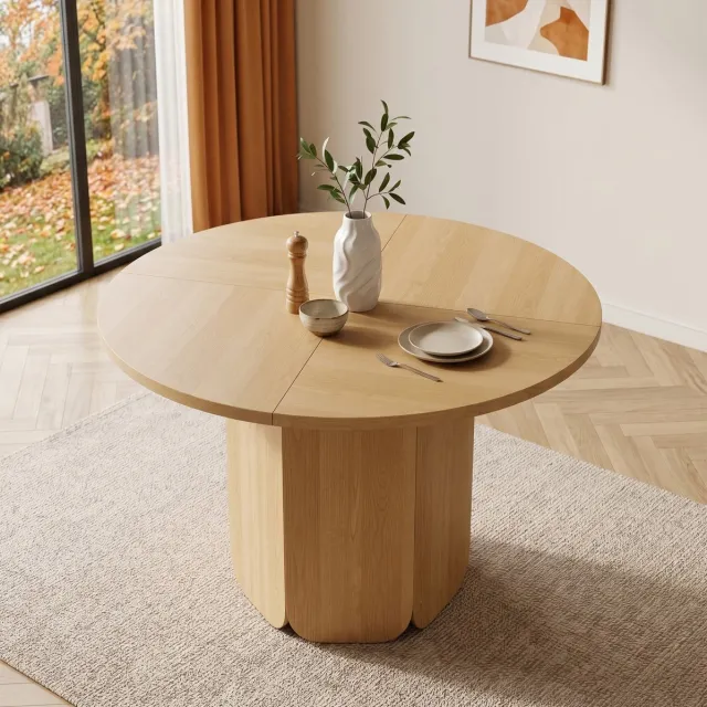 COVREO Eettafel 120x120 cm eikenkleur, MDF, rond voor 4-6 personen Oak