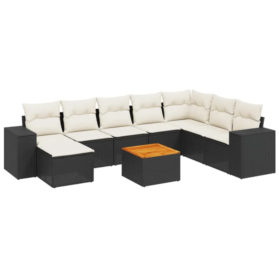 vidaXL 9-delige Loungeset met kussens poly rattan zwart, foto 3