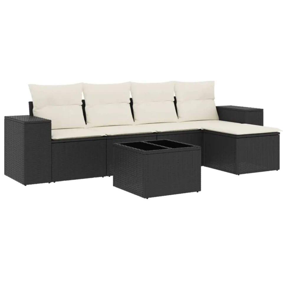 vidaXL 6-delige Loungeset met kussens poly rattan zwart, foto 4