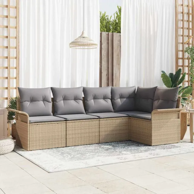 vidaXL Tuin Sofa Set 5 st Beige poly rattan, foto 2
