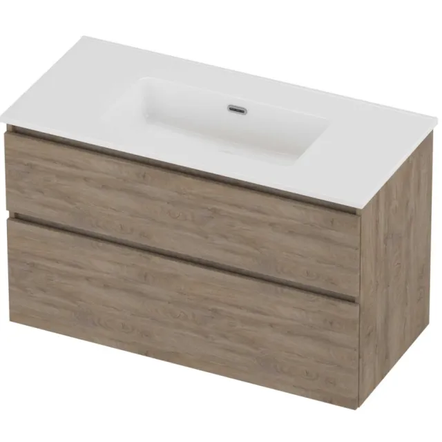 Proline Tribute Badmeubelset Porselein Elegant Zonder Kraangat 100x46x62 cm Glans Wit Raw Oak Eiken