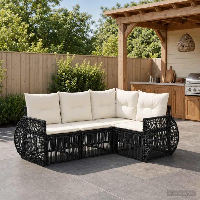 vidaXL Tuinbankenset 4 st 4-zits Zwart en Cream Wit poly rattan, foto 2