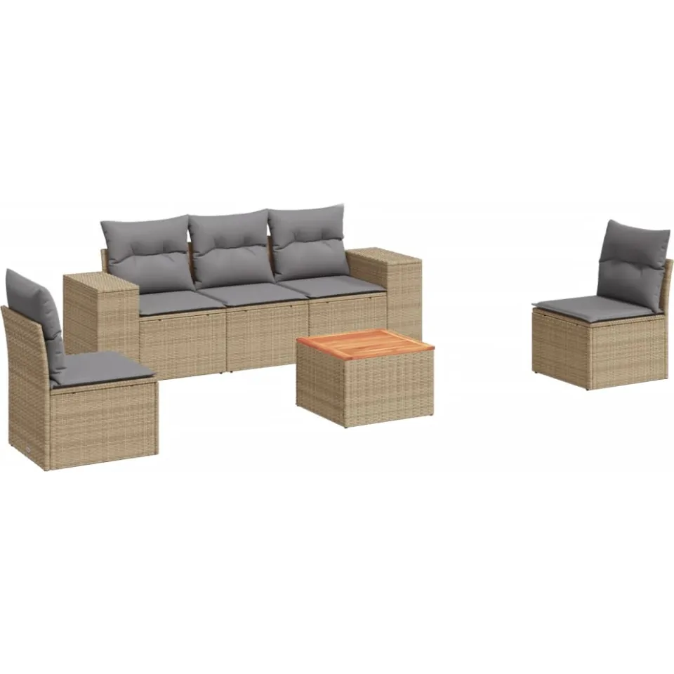 vidaXL 6-delige Loungeset met kussens poly rattan beige, foto 3