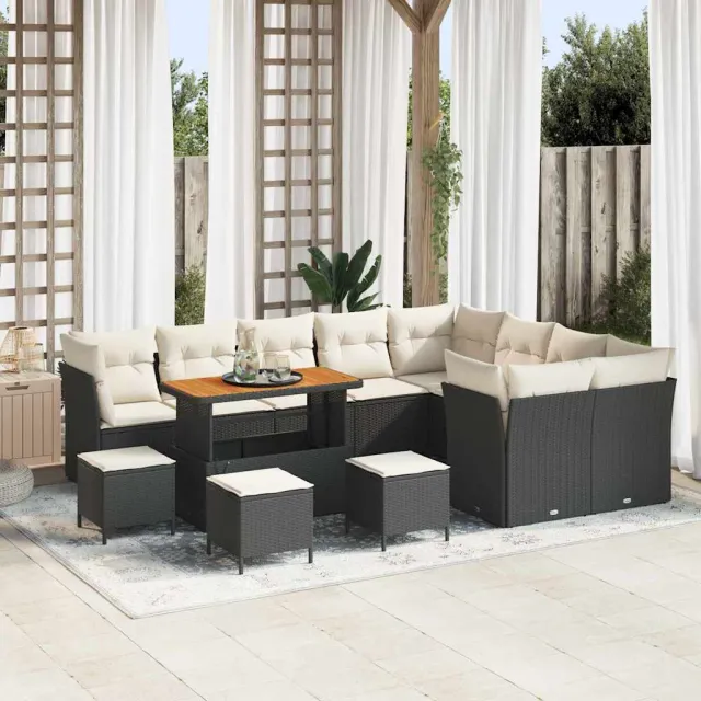 vidaXL Tuinbankenset 13 st Zwart poly rattan, foto 2