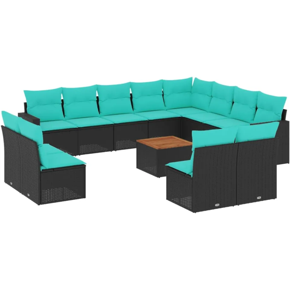 vidaXL 13-delige Loungeset met kussens poly rattan zwart, foto 3