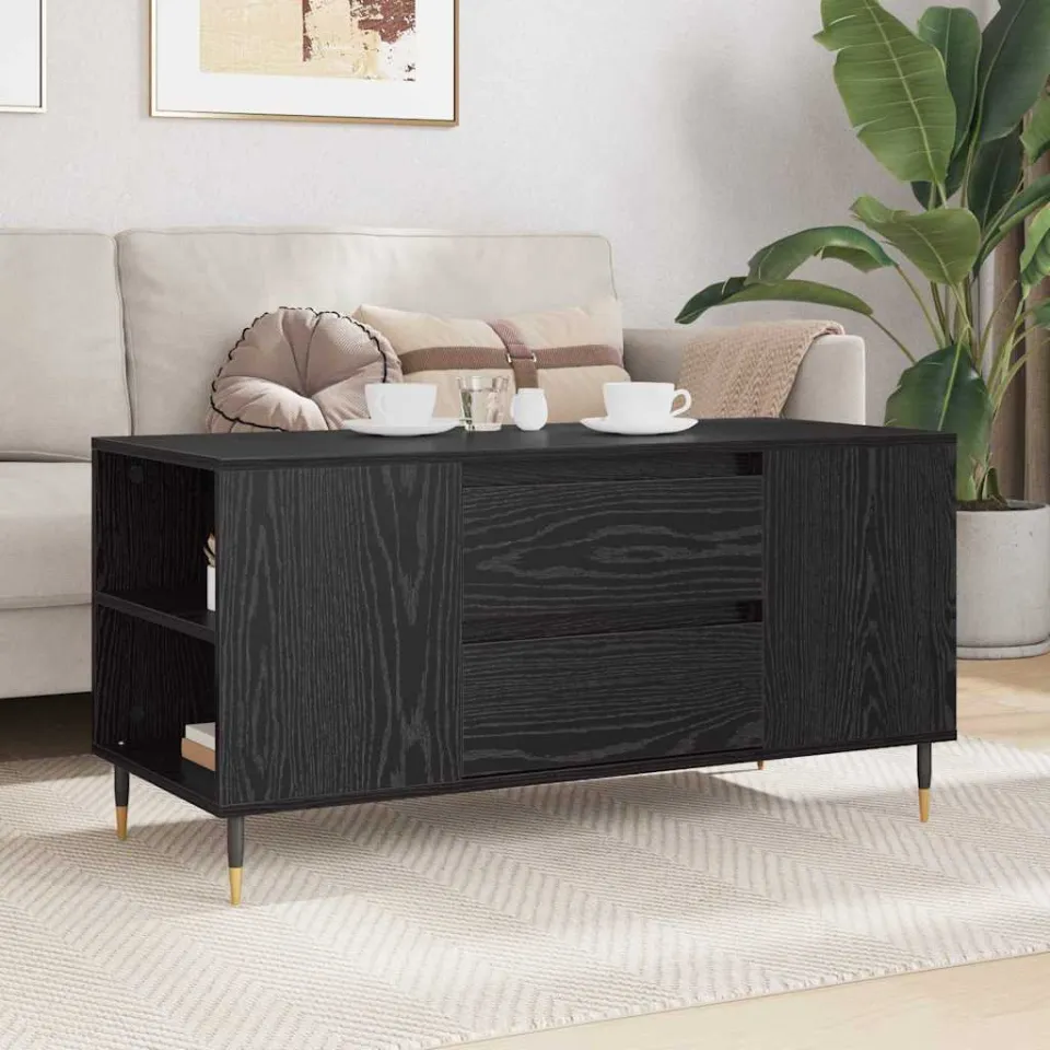 vidaXL Salontafel Zwart Eiken 102 x 44,5 x 50 cm Bewerkt hout, foto 3