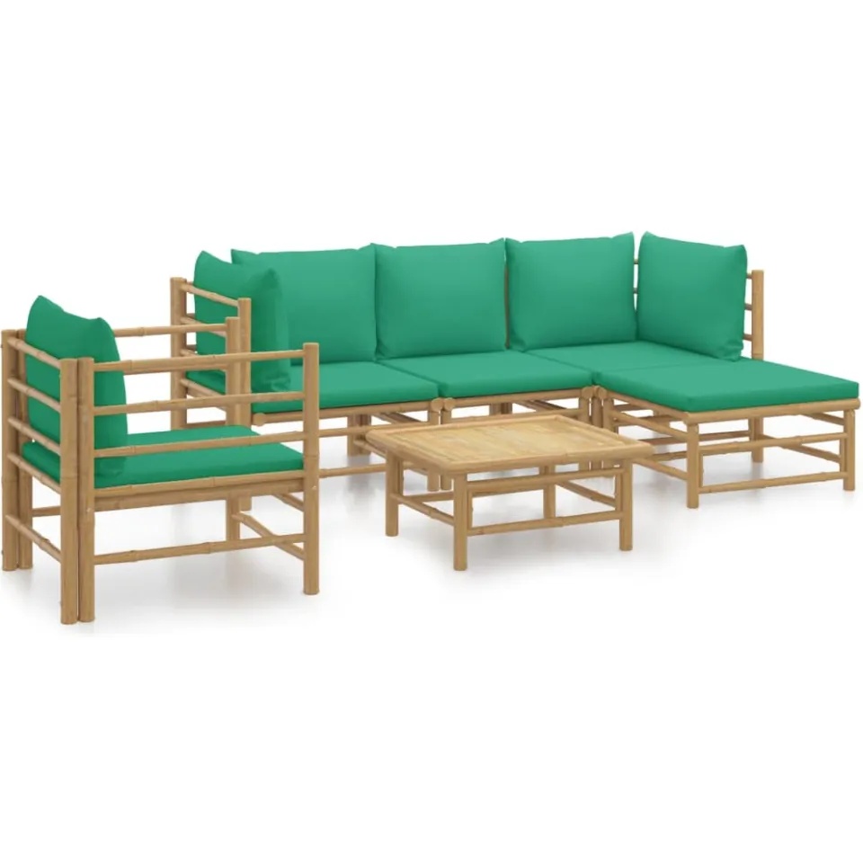 vidaXL 6-delige Loungeset met kussens bamboe groen Bruin