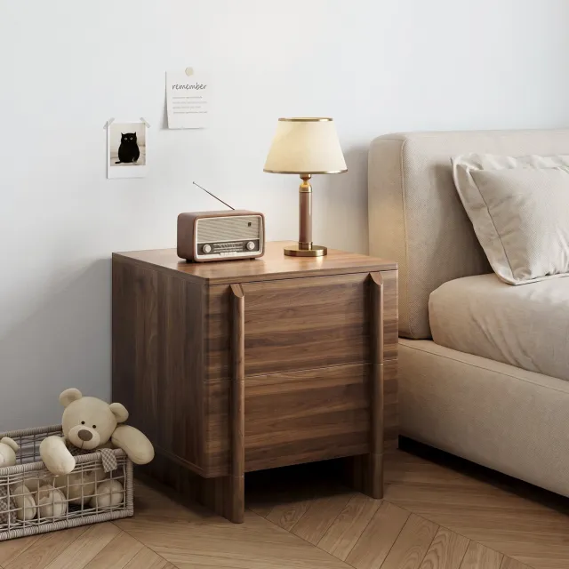 REDOM Nachtkastje 48x48x51 cm - 2 lades en houtnerfdecor - Walnootkleur