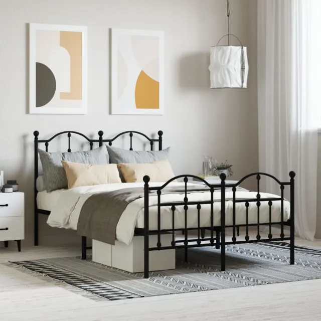 vidaXL Bedframe met hoofd- en voeteneinde metaal zwart 120x190 cm